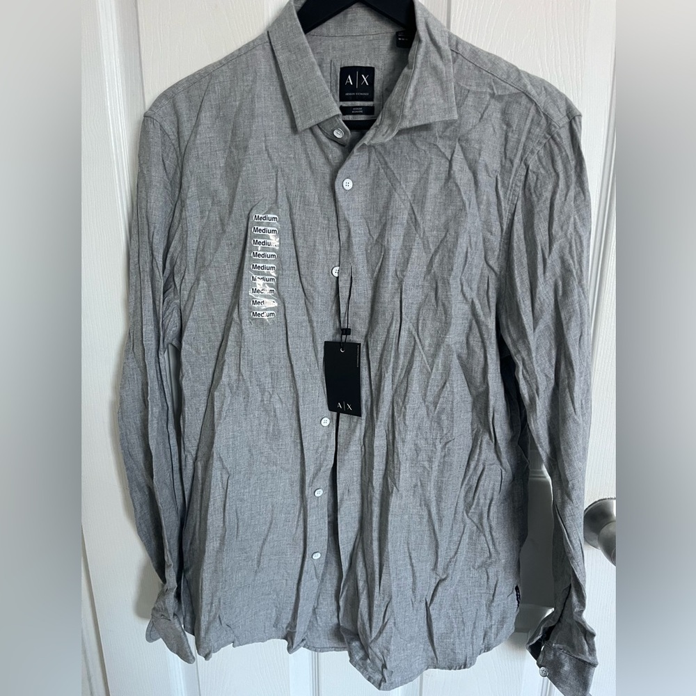 NWT Men's Armani Exchange Light Gray Button Down Shirt M